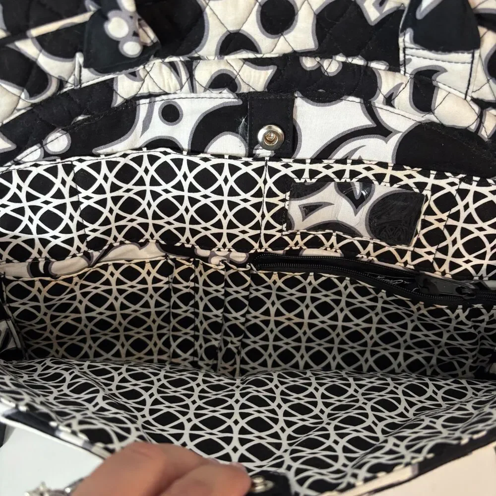 Vera Bradley Metropolitan Night & Day Laptop Diaper Bag Black White Full Zip